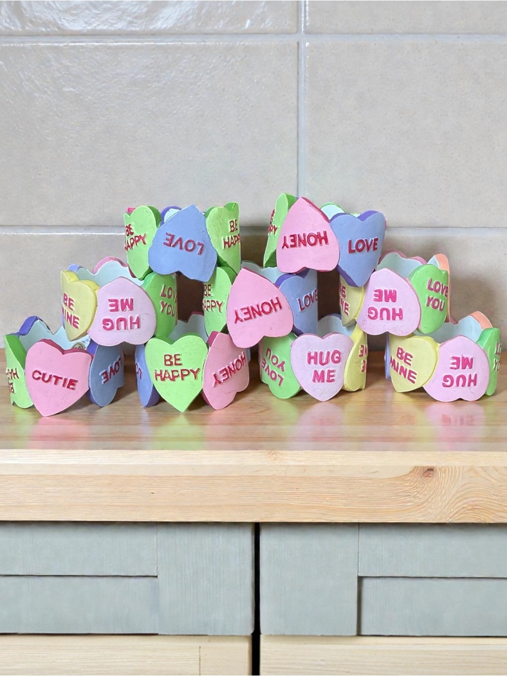 9 Pastel Conversation Candy Heart Napkin Rings